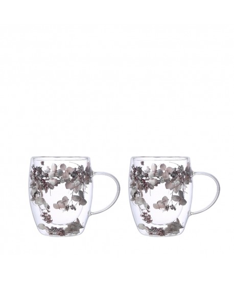 Tasses à thé double paroi fleurs argentées 350ml - lot de 2
