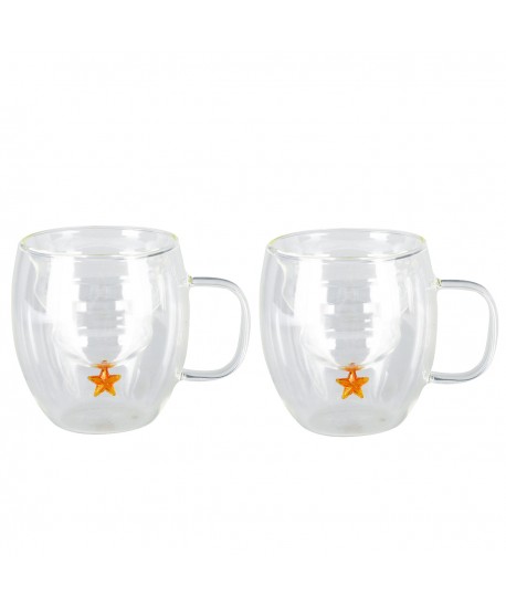 Tasses double paroi étoile dorée 250ml - lot de 2