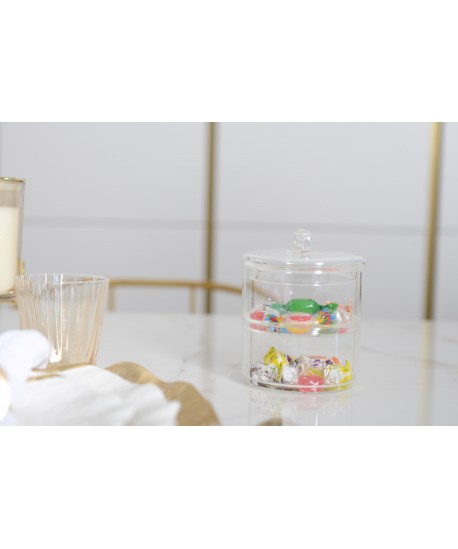 Two-tier stacked glass candy jar