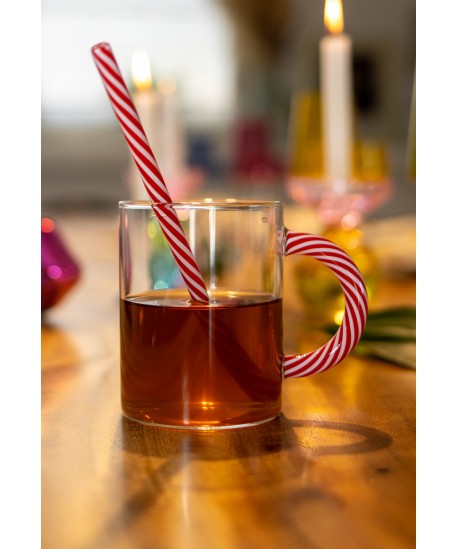 Tasses à thé en verre sucre d'orge vert et rouge - lot de 2
