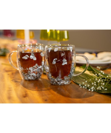 Tasses à thé double paroi fleurs argentées 350ml - lot de 2