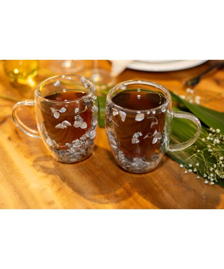 Tasses à thé double paroi fleurs argentées 350ml - lot de 2
