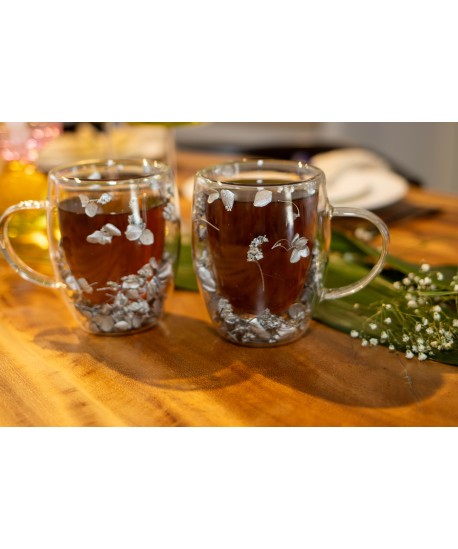 Tasses à thé double paroi fleurs argentées 350ml - lot de 2