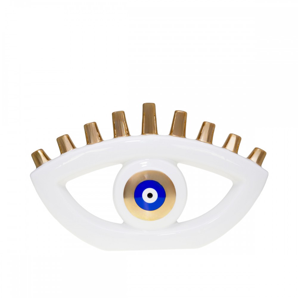 Menorah blanche oeil bleu 30.5x5x19cm