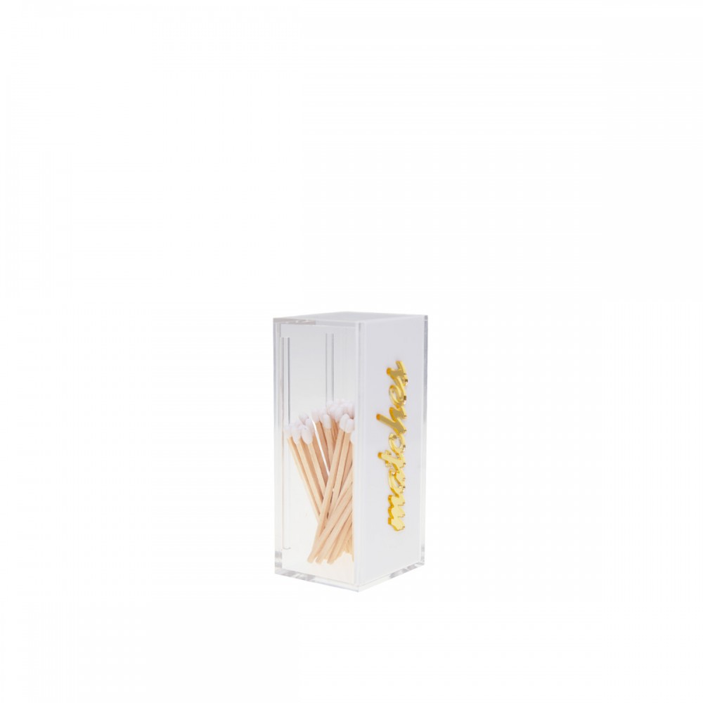Boîte à allumettes blanche et dorée 5.5x5.5x12cm