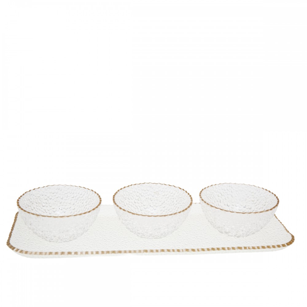 Set apéritif de 3 coupelles sur plateau bord doré