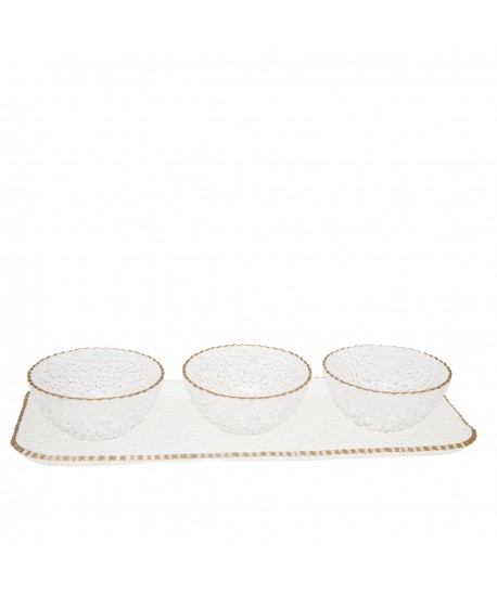 Set apéritif de 3 coupelles sur plateau bord doré