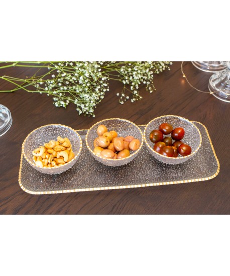 Set apéritif de 3 coupelles sur plateau bord doré