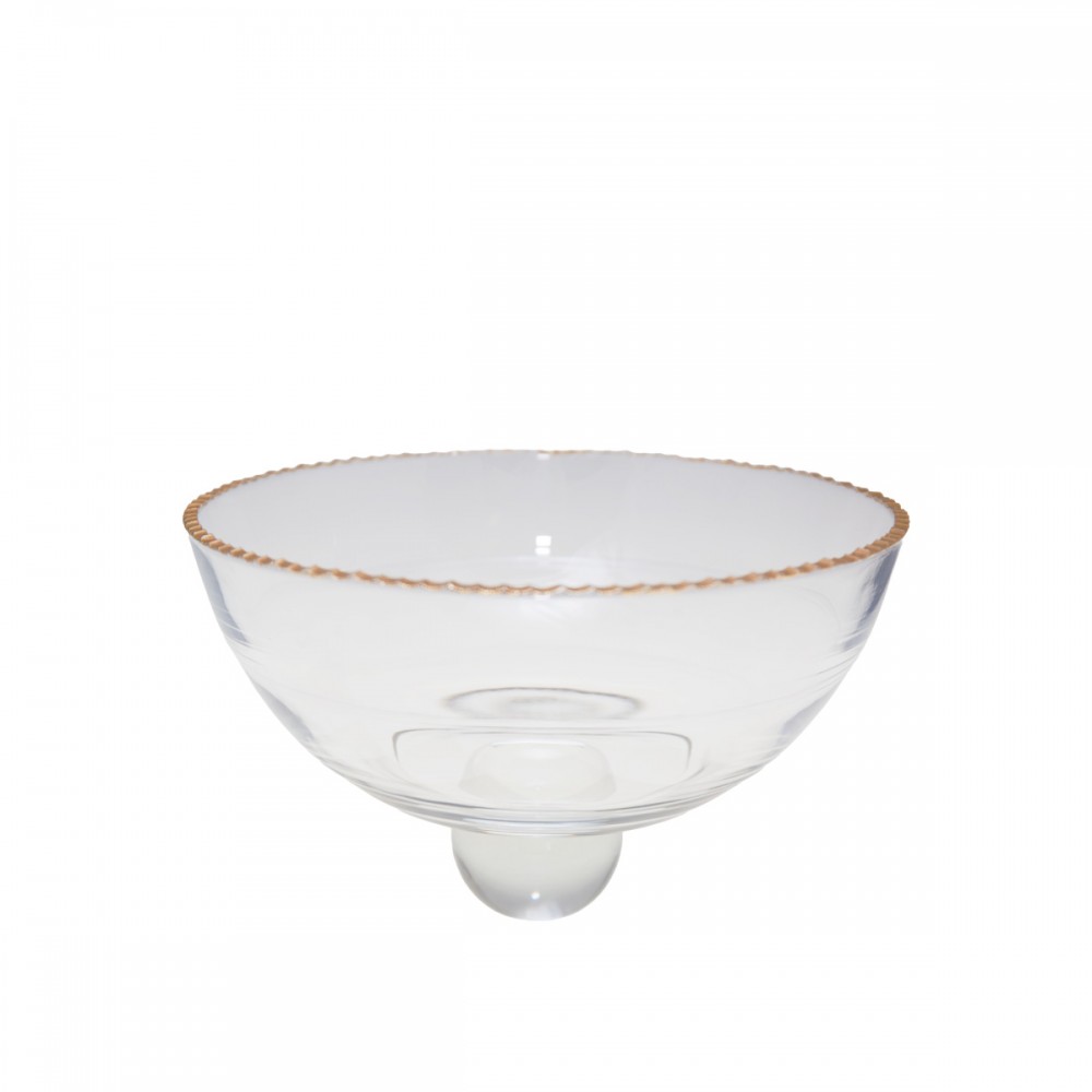 Salad bowl with golden rim in glass 23.5x23.5x15.5cm