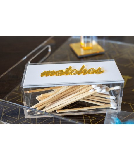 Boîte à allumettes blanche et dorée 5.5x5.5x12cm