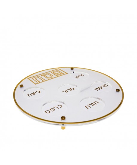 Plat seder blanc et doré en acrylique 34x34x2cm