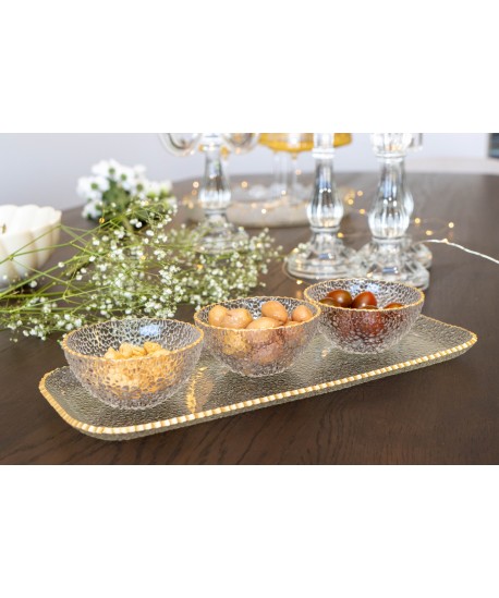 Set apéritif de 3 coupelles sur plateau bord doré
