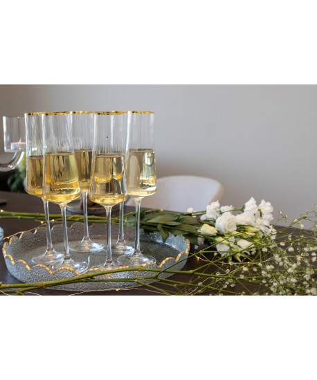 Plateau rond bord doré en verre 33x33x4cm