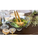 Salad bowl with golden rim in glass 23.5x23.5x15.5cm
