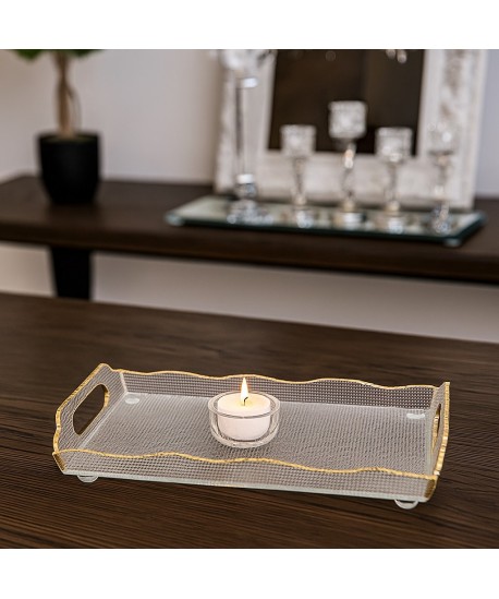 Rectangular glass tray with gold rim 38x17.5x9.5cm