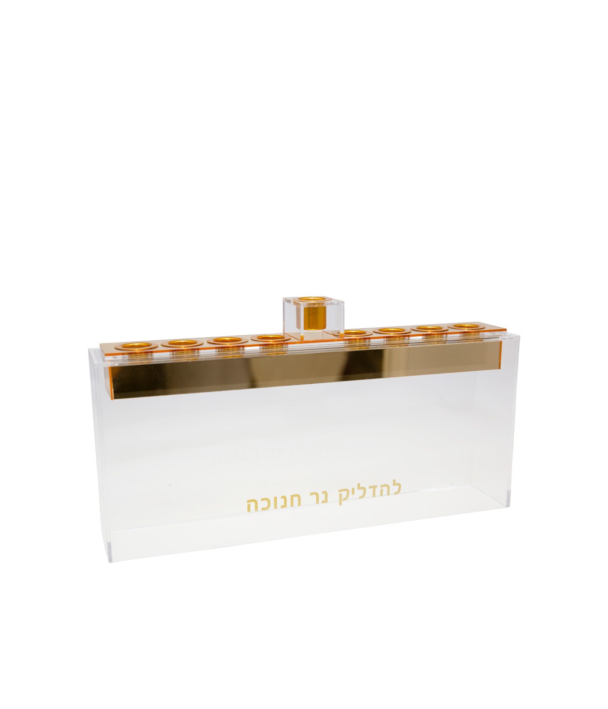Rectangular menorah in transparent and gold acrylic