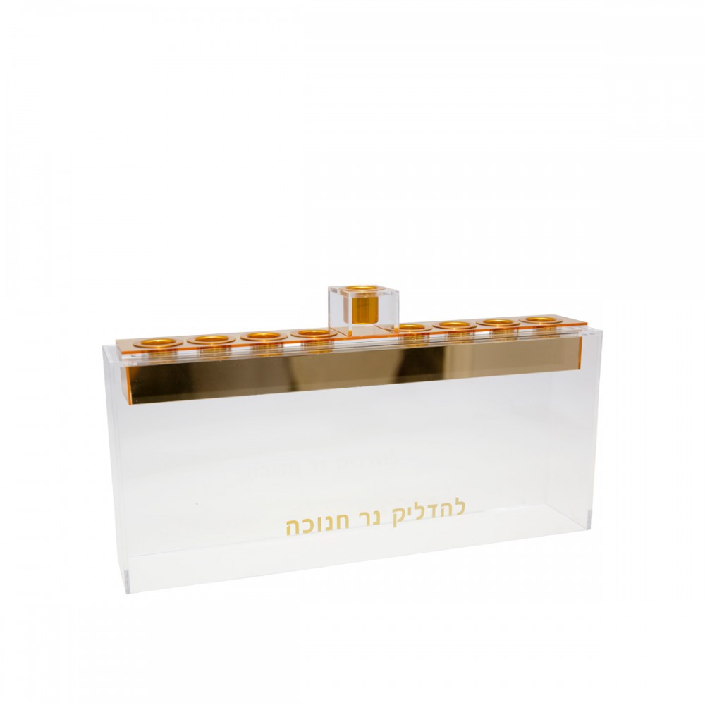 Rectangular menorah in transparent and gold acrylic