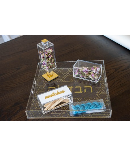 Matchbox / Bessamim on gold stand 5.5x5.5x18cm