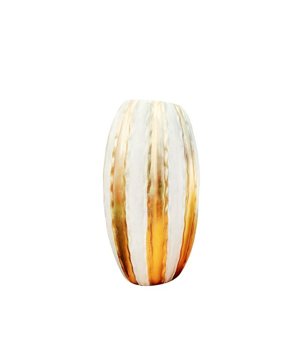 Vase blanc et doré rayé en polyrésine 41x41x81cm