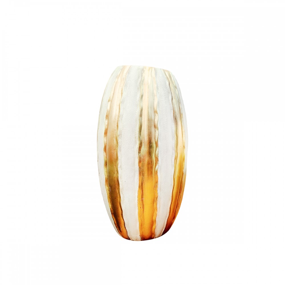 White and gold striped polyresin vase 41x41x8cm