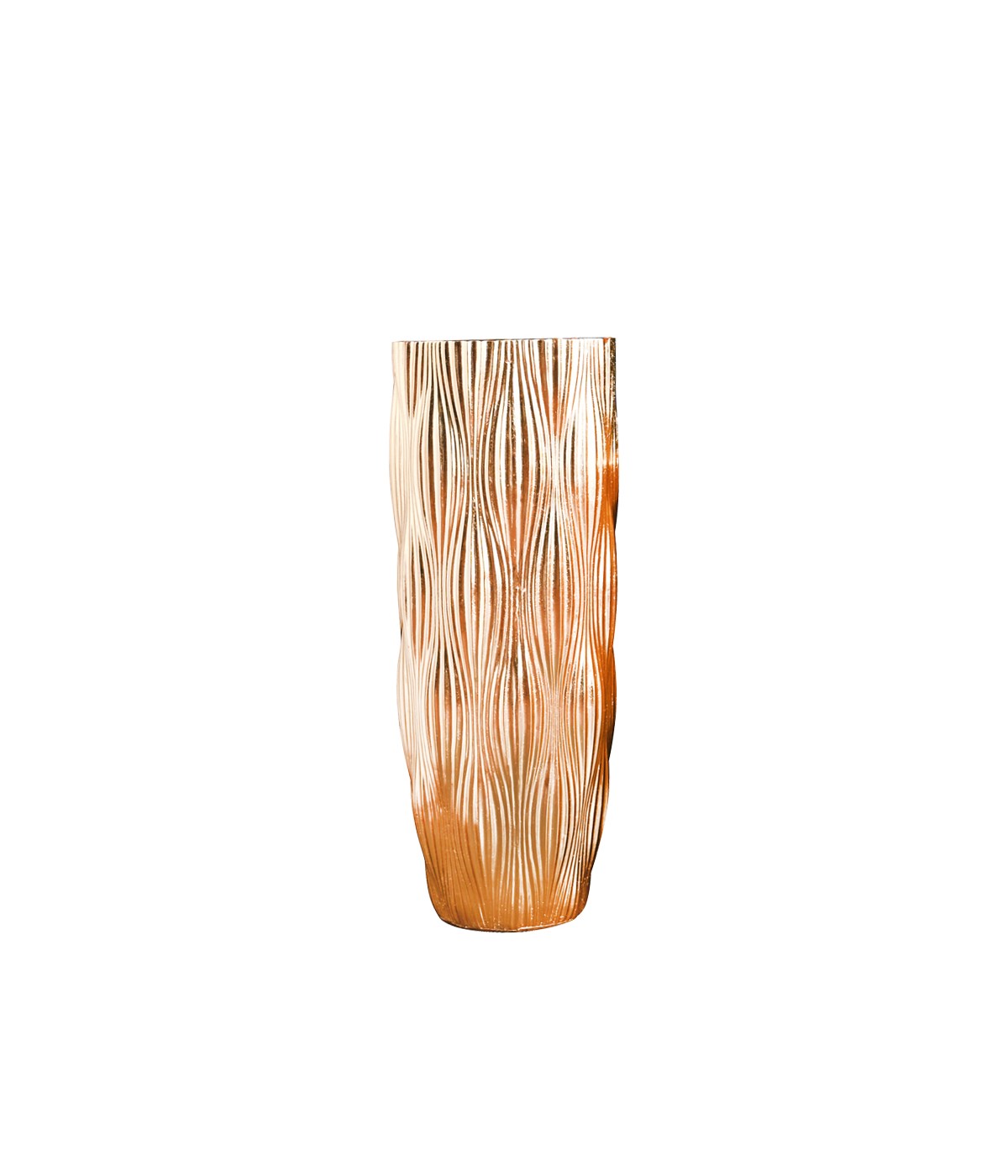 Striated gold vase in polyresin 33.5x33.5x70cm