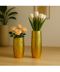 Striated gold vase in polyresin 36x36x90cm