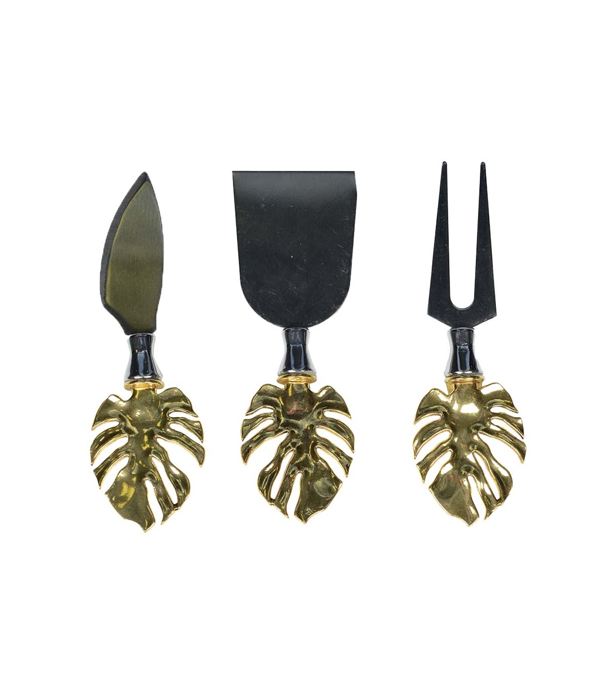Set of 3 gold palm leaf cheese knives
