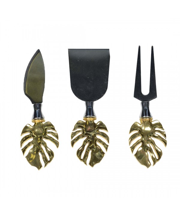 Lot de 3 pièces à fromage feuille de palmier doré
