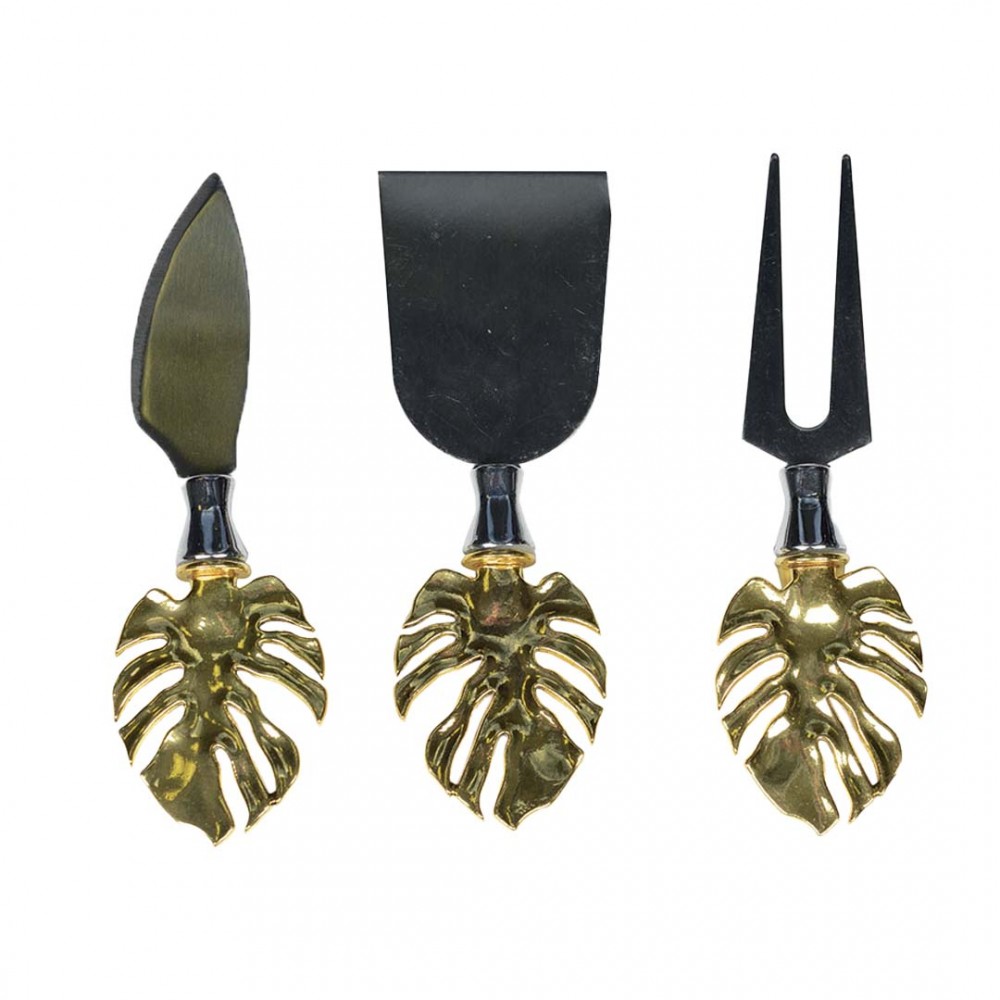 Set of 3 gold palm leaf cheese knives