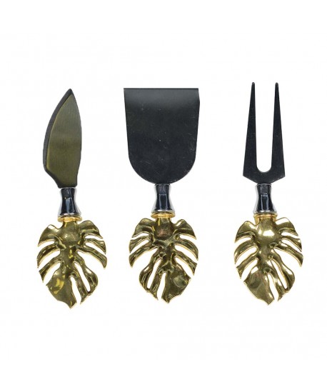 Set of 3 gold palm leaf cheese knives