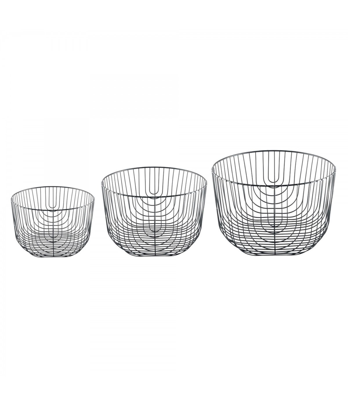 Set of 3 black iron fruit bowls