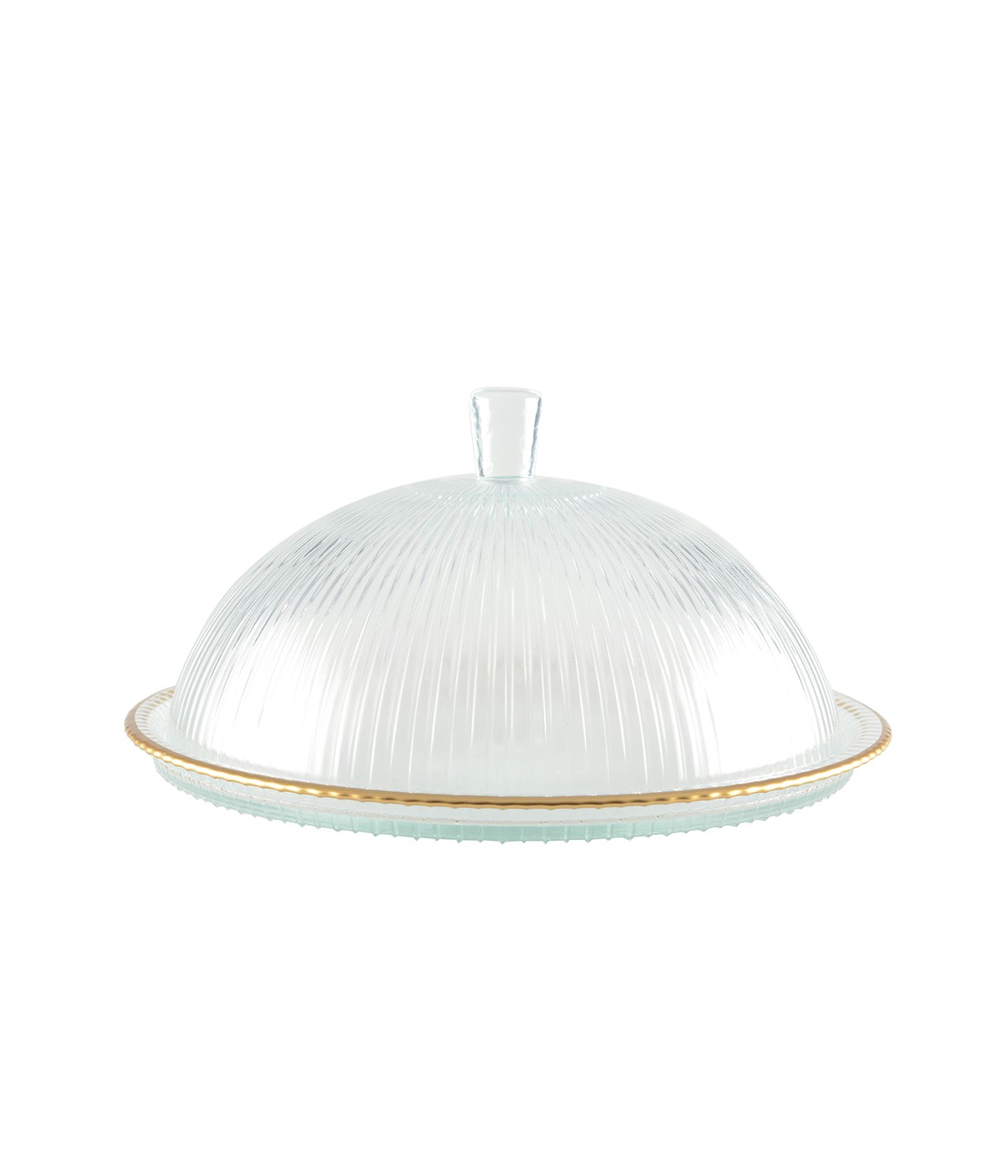 Glass cloche with gold edges on plate 32x32x17cm