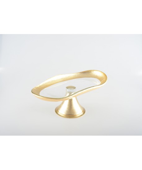 Plat à cake bords dorés sur pied petit modèle 27.5x14.5x10cm