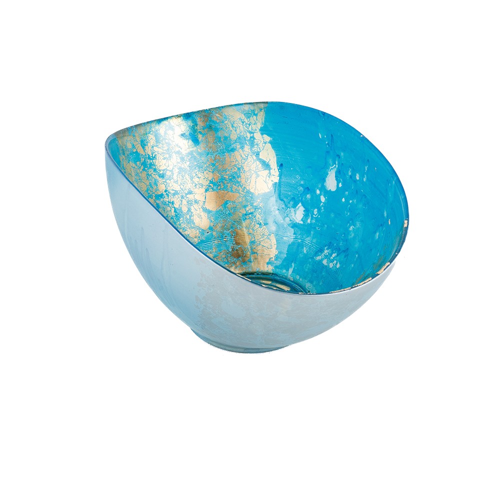 Oval blue and gold bowl 26.5x14.3x11.5cm