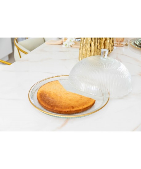 Glass cloche with gold edges on plate 32x32x17cm