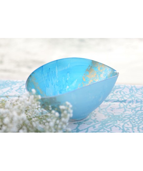 Oval blue and gold bowl 26.5x14.3x11.5cm