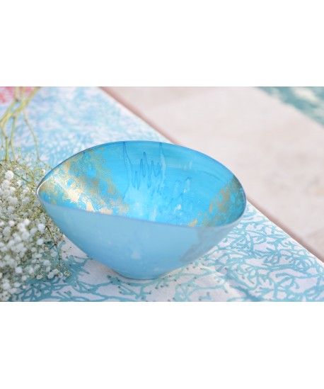 Oval blue and gold bowl 26.5x14.3x11.5cm