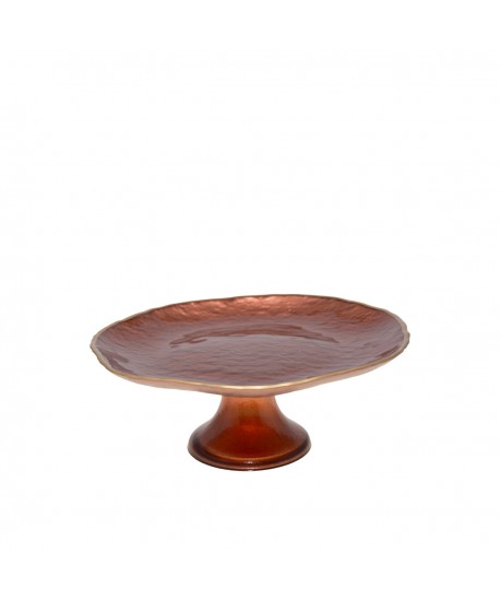 Plat à gâteaux sur pied marron bord doré 21cm