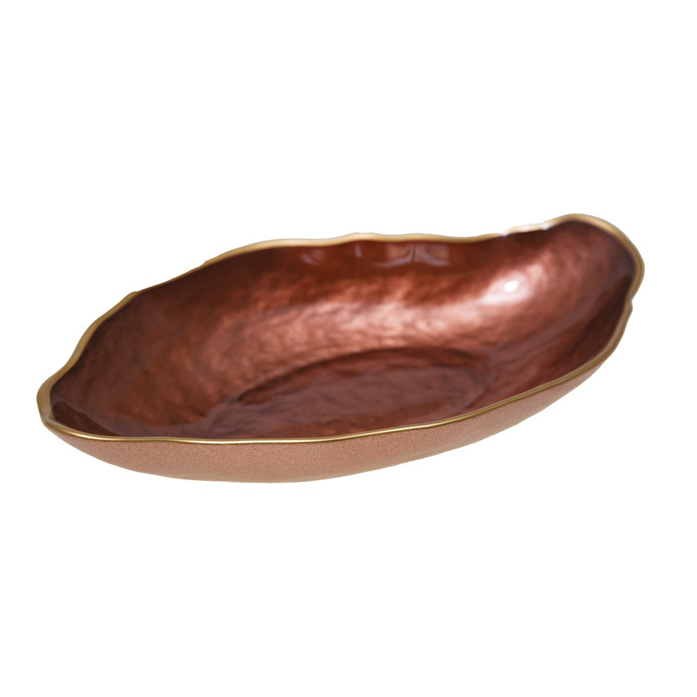 Coupelle ovale marron bord doré 23x13cm