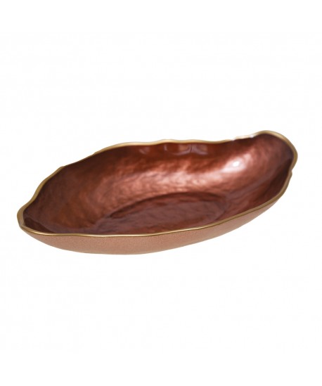 Coupelle ovale marron bord doré 23x13cm
