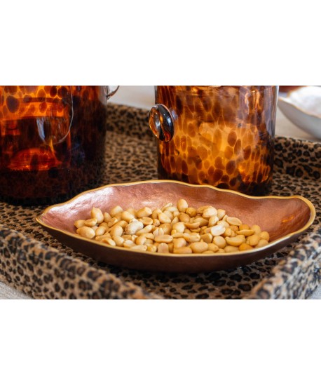 Coupelle ovale marron bord doré 23x13cm