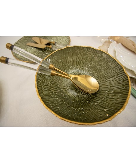 Coupelle verte avec bord doré 23cm