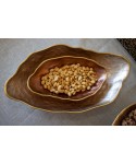 Coupelle ovale marron bord doré 23x13cm
