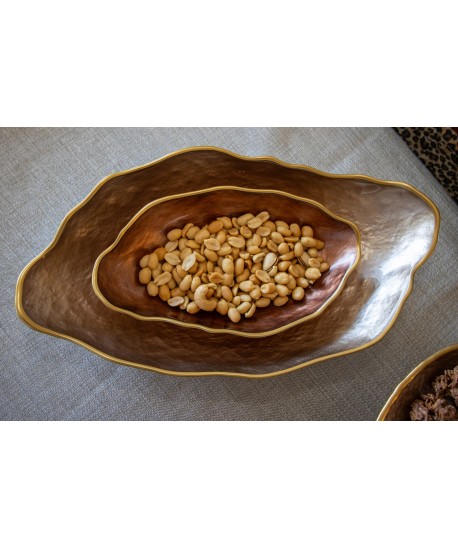 Coupelle ovale marron bord doré 23x13cm