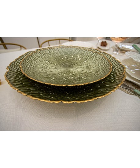 Saladier vert avec bord doré 32.5cm