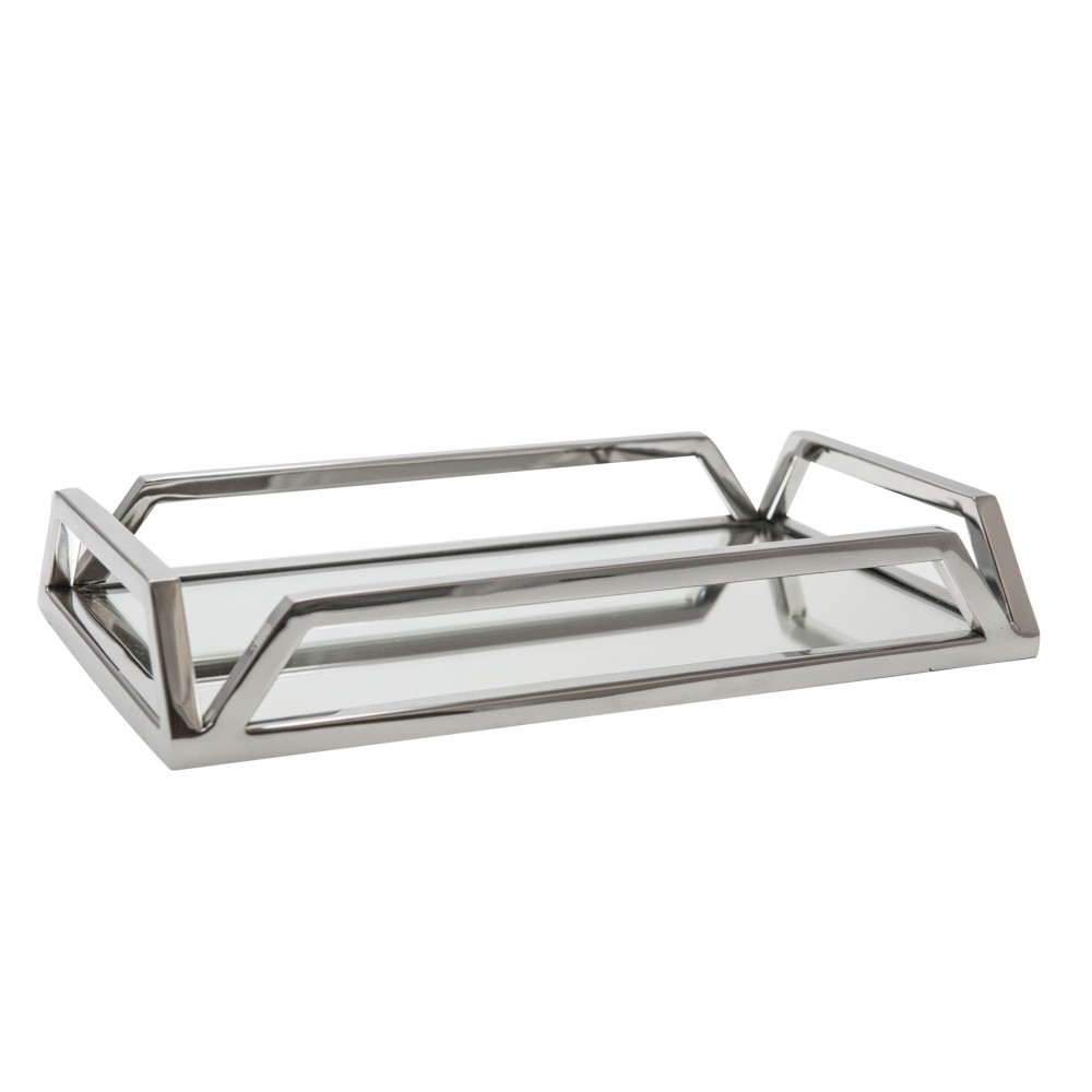 Plateau rectangulaire miroir argent 56x36x5cm