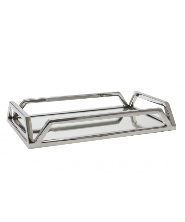 Plateau rectangulaire miroir argent 41x26x6.5cm