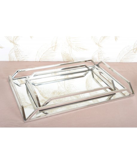 Plateau rectangulaire miroir argent 56x36x5cm
