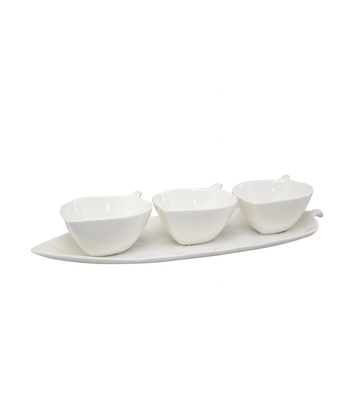 Set de 3 coupelles apéritif avec plateau décor feuille
