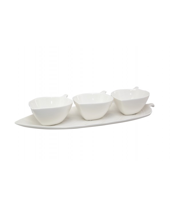 Set de 3 coupelles apéritif avec plateau décor feuille